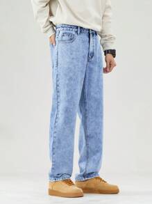 Manfinity EZcore 大码男士休闲直筒宽松牛仔裤，带口袋 - 藍色 - 查看 5