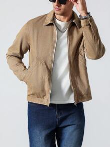 Manfinity Homme Men's Casual Washed Denim Jacket For Autumn