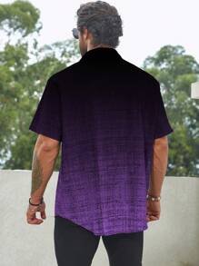 Manfinity Homme Men's Ombre Color Single Breasted Loose Short Sleeve Casual Shirt - Violet Purple - View 2