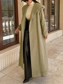 EURMUSE Open Front  Waterfall Collar Belted Over Coat - Bronze - View 6