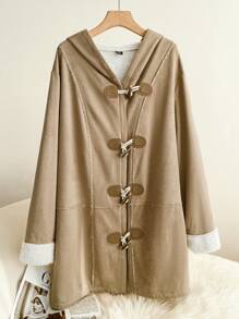 SHEIN Frenchy Jaket Kasual Polos Ukuran Besar, Fesyen Minimalis untuk Pakaian Sehari-hari Musim Gugur/Dingin - Khaki - View 1