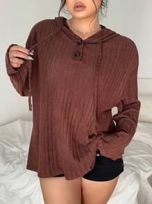 Flirla Plus Size Casual Hooded Loose Stripe T-Shirt