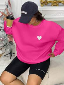 INAWLY Áo nỉ nữ cỡ lớn thêu hình trái tim, kiểu vai rớt, thích hợp cho lễ tốt nghiệp mùa đông, tựu trường, áo chui đầu cho giáo viên mùa thu. - Màu Hồng Tươi - Xem 5