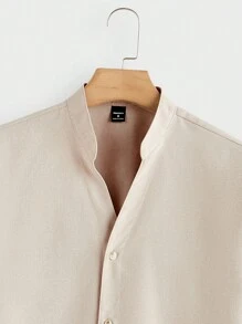 Manfinity VCAY 2pcs/Set Men Woven Fitted Point Collar Casual Shirt Set, Suitable For Daily Wear - Khaki - View 4