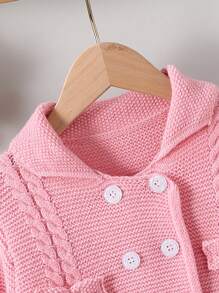Cardigan Rajut Kancing Ganda Gaya Istana Vintage untuk Anak Perempuan, Sweater Rajut Tebal dengan Kerah Biru - Berwarna merah muda - View 3
