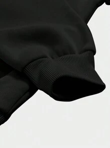 SHEIN Slayr Áo nỉ nữ cỡ lớn thu đông, áo rộng màu đen, kiểu họa tiết, chân dung nhìn từ phía sau - màu đen - Xem 5