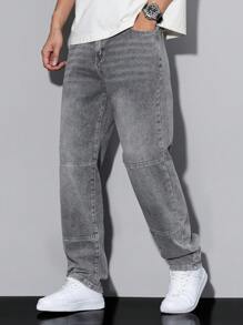 Manfinity Homme Men's Casual Washed Tapered Leg Jeans