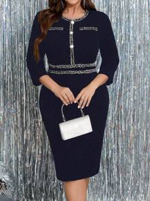 SHEIN Clasi 女士加大码优雅缎带装饰修身紧身连衣裙