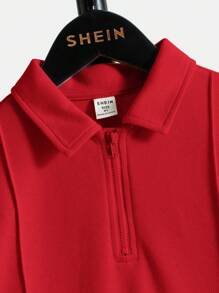 SHEIN Camisa polo de unicolor casual y cómoda con cuello para niños preadolescentes - Rojo - Ver 4