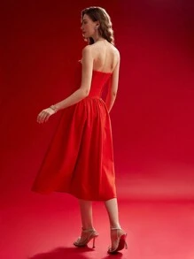 MOTF PREMIUM Vestido tubo con detalle de copa recogida, atuendo para el Día de San Valentín - Rojo - Ver 6