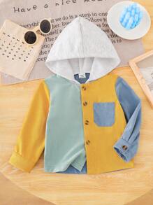 SHEIN Chaqueta de manga larga de pana de contraste de color para niño, diseño de moda con material de pana vintage, cómoda y elegante, adecuada para otoño/invierno - Multicolor - Ver 7