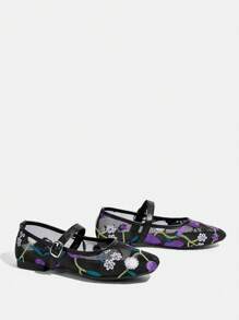 CUCCOO TILAWA 女士优雅刺绣网眼平底鞋 - 黑色 - 查看 5