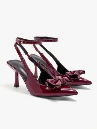 CUCCOO CHICEST Scarpe da donna con tacco alto a punta elegante, con fiocco a strati e design avvolgente alla caviglia, tacchi rosso vino romantici e dolci adatti per appuntamenti, afternoon tea, lavoro
