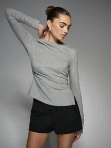 MISSGUIDED Boat Neck Split Side Long Sleeve Top