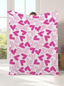 1 件情人节毛绒毯子，印有粉色爱心毛绒毯子，适合所有季节，可用于沙发、卧室、客厅、床上用品