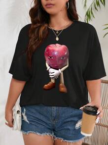 INAWLY Camiseta de manga corta con cuello redondo y estampado gracioso para tallas grandes, camiseta gráfica, parte superior de verano para mujer