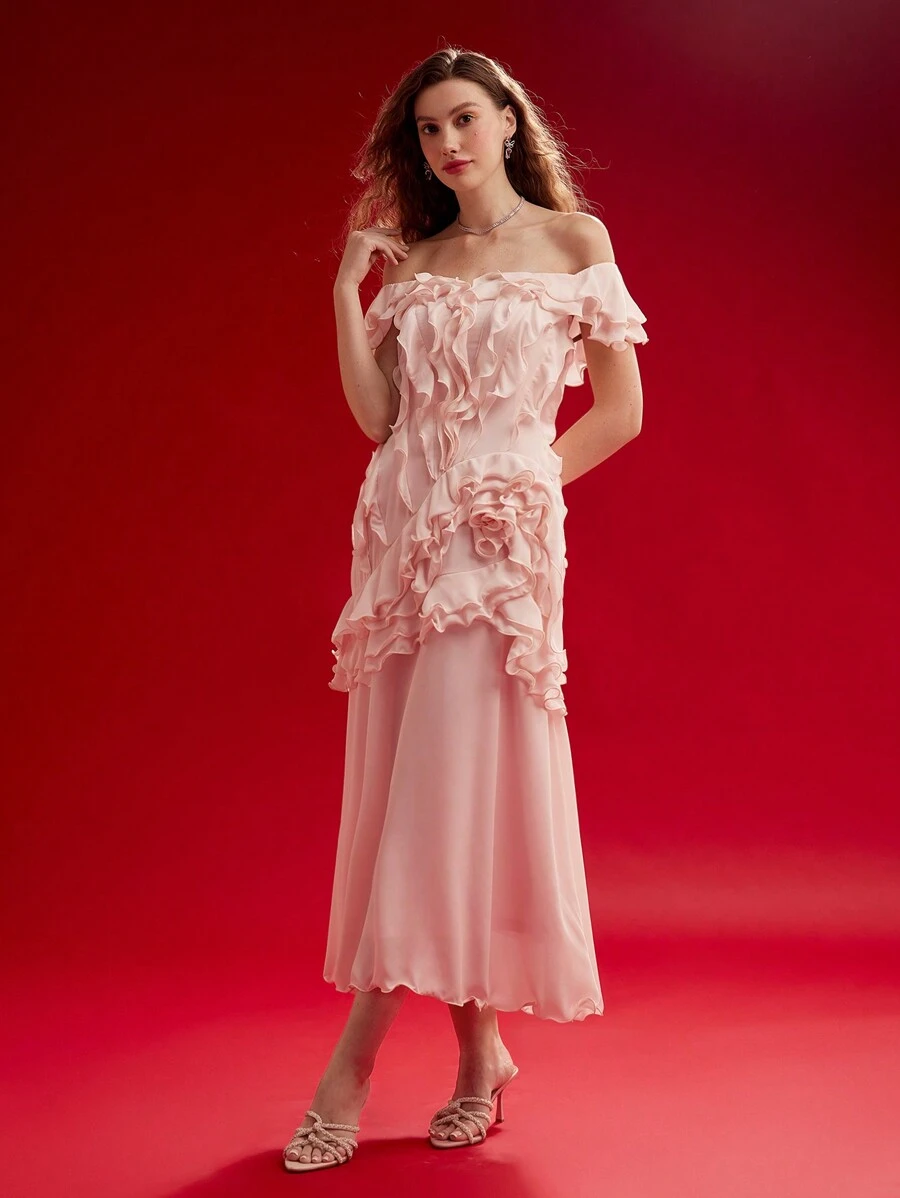 MOTF PREMIUM RUFFLE TRIM OFF SHOULDER DRESS,VALENTINE'S DAY OUTFIT,SPRING/SUMMER