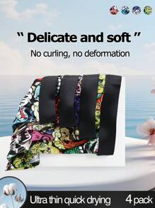 Set de 4 calzoncillos tipo bóxer de hombre de unicolor con parches, de estilo casual y simple