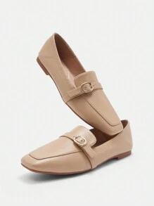 CUCCOO BIZCHIC Zapatos planos cómodos y elegantes de color albaricoque con hebilla cuadrada y sencilla, tipo slip-on