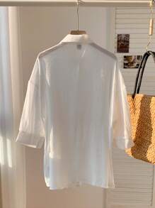 Comfortcana Spring And Summer Shirts White Casual Solid Drop Shoulder Button Front Beach Shirt