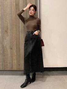 DAZY Western Style Women's Washed Denim Asymmetric Hem A-Line Denim Skirt,Fall Clothes Jeans Skirt