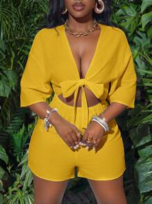 Slaydiva Vakantie Witte Voorkant Twist Holle 3/4 Mouw Losse Jumpsuit