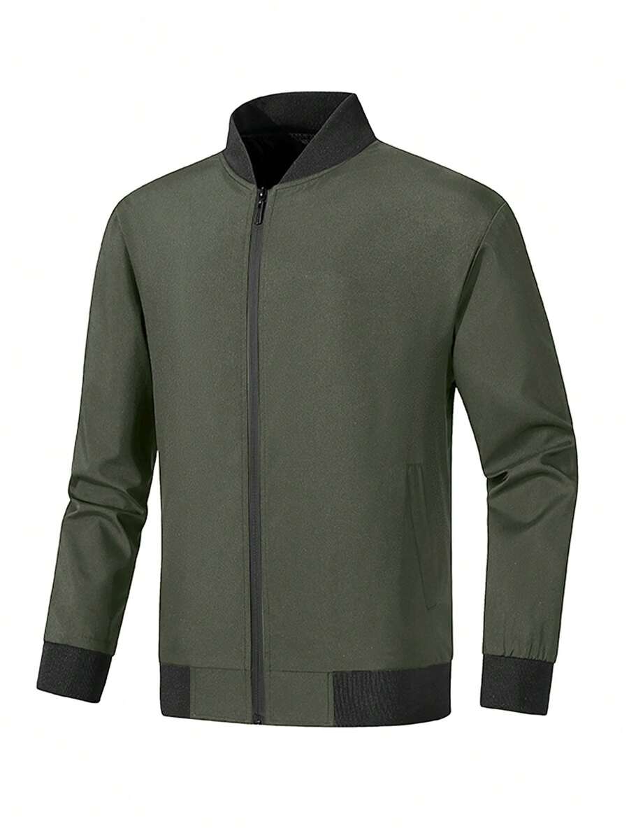 Manfinity Homme Chaqueta de béisbol casual con cuello de cremallera para hombre de talla grande, otoño - verde menta - Ver 1