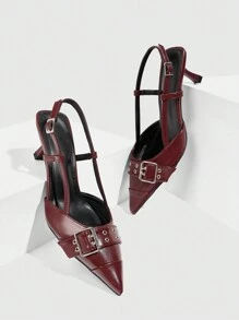 CUCCOO GRLICON 女士尖头镂空踝带咖啡棕色高跟凉鞋，时尚优雅