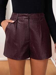 SHEIN Clasi Pantalones cortos de mujer de piel sintética texturizada de color burdeos