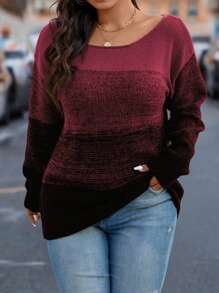EMERY ROSE Suéter de manga larga de un solo color, estilo minimalista casual de uso diario, talla grande con bloques de color