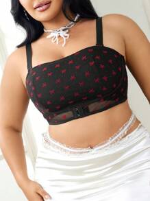 1pc Plus Size Front Closure Wireless Bra With Flocked Bow Decor For Women, Comfortable Lingerie Set For Valentine's Day - Multicolor - View 5