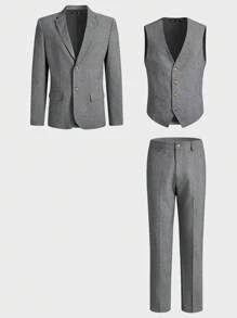 Manfinity VCAY 3pcs Men's Slim Fit Casual Suit Vest Set, Suitable For Spring And Autumn Office Wear - Grey - View 15