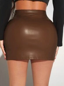 SHEIN SXY 时尚通勤纯色开叉紧身半身裙