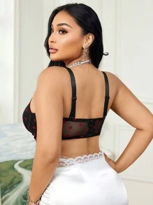 1pc Plus Size Front Closure Wireless Bra With Flocked Bow Decor For Women, Comfortable Lingerie Set For Valentine's Day - Multicolor - View 2