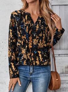 EMERY ROSE Women's Casual Plant Print Shirt, Spring - Multicolor - View 3