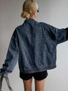 DAZY Women's Lapel Drop Shoulder Long Sleeve Single Breasted Casual Denim Jacket, Autumn