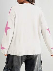 Flirla Plus Size Star Print Colorblock Sweater, Casual For Autumn/Winter Knit Pullover Fall Sweater - Multicolor - View 2