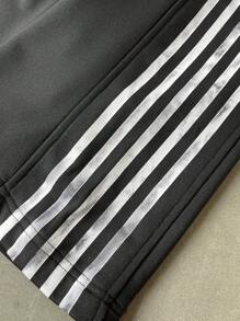 Manfinity Hypemode 男士条纹休闲裤，简约时尚，适合日常穿着 - 黑色 - 查看 4