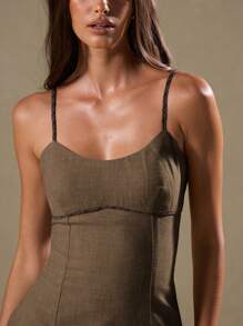 MUSERA 结构化撞色缝线迷你连衣裙，复古富贵风，春季优雅休闲可爱，适合伊比沙岛音乐会、假日夜晚外出、约会、生日等场合。 - 巧克力棕 - 查看 4