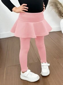 SHEIN Young Girls & Toddler Girls Thermal Lined Leggings Skirt, Casual Everyday Wear, Autumn Clothes With Certain Warmth