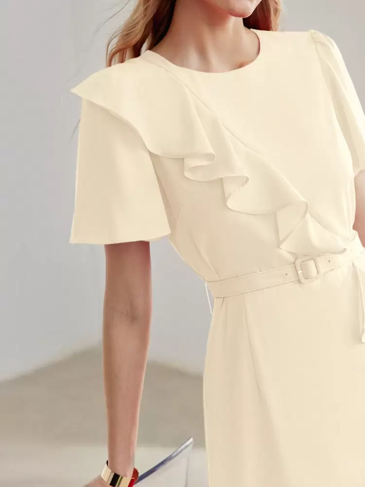 RUFFLE TRIM SHORT SLEEVE DRESS