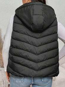 SHEIN Frenchy Plus Size Women Black Cotton Padded Vest, Comfortable Casual Versatile Vest For Daily Wear And Gatherings, Autumn/Winter - Grey - View 2