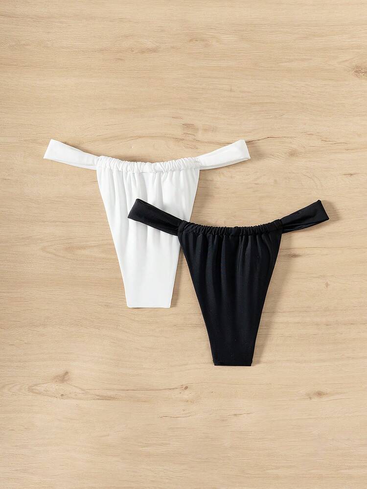 SHEIN Swim طقم ملابس السباحة مكون من 2 قطعة بتصميم زهور مثير للنساء للاستخدام في الشاطئ - أبيض وأسود - مشاهدة 2