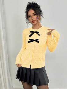 Elenzga Women Casual Splice Long Sleeve Top, Simple And Everyday Wear Fall Cloth For Women - Yellow - View 5