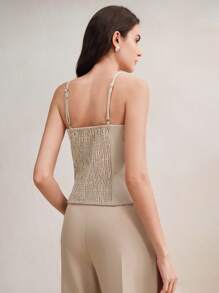 Anewsta Fashionable Elegant Beaded Embroidery Camisole - Khaki - View 2