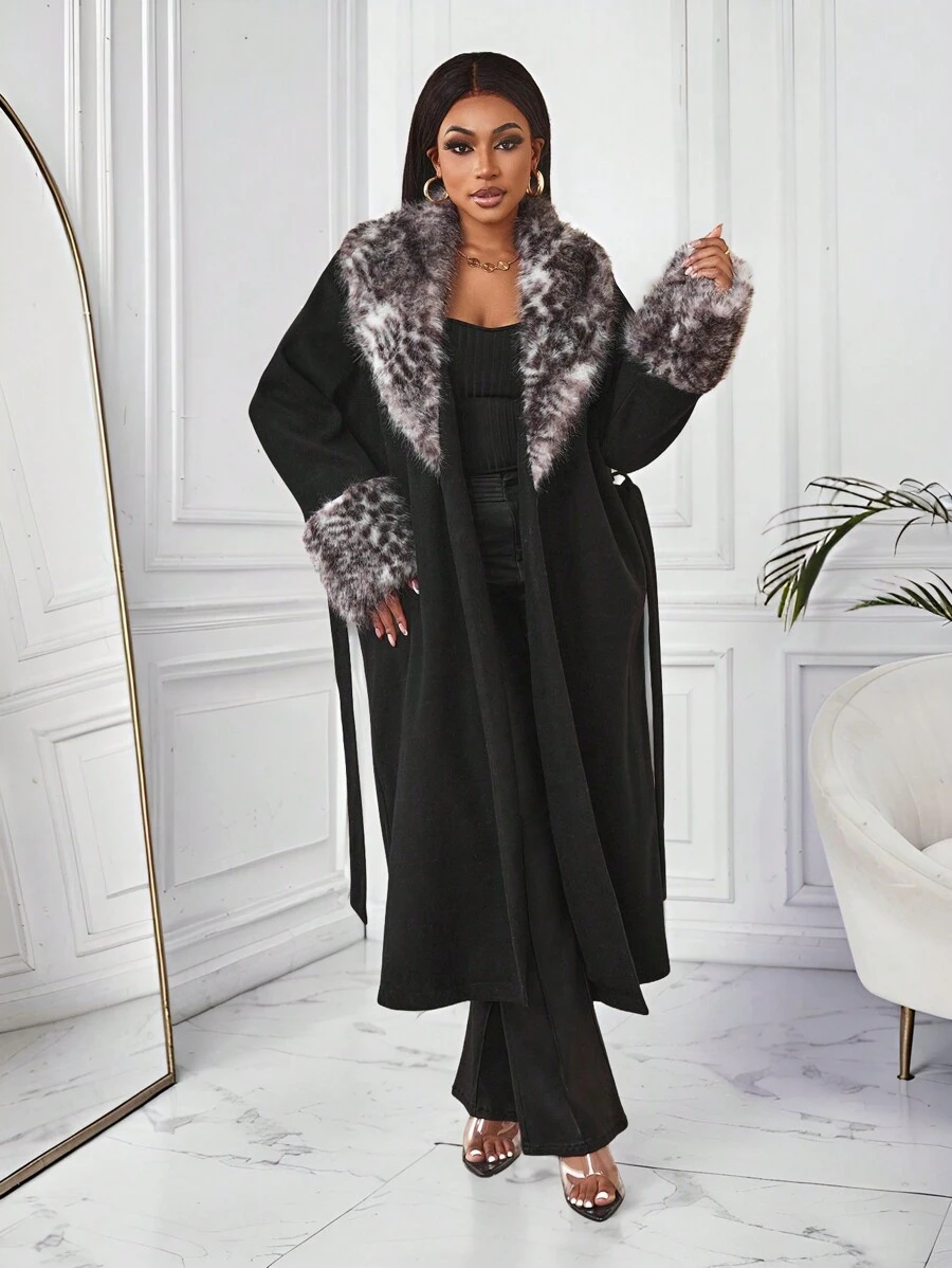 Zolique Autumn/Winter Fashion Fluffy & Patchwork Jacket - Black - View 1