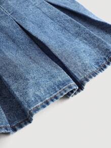 SHEIN Baby Girls' Y2K Cute Navy Blue Denim Suspender Pleated Dress, Girls New Year Mini Skirt Outfit