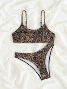 Summer Women's Randomly Printed Leopard Pattern Sexy Fashion Strap Bikini Set - Multicolor - View 3