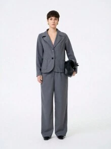 Aalyst Women Retro Elegant Fashion Long Sleeve Collar Scarf Jacket And Straight Solid Color Pants Suit, Comfortable For Commuting