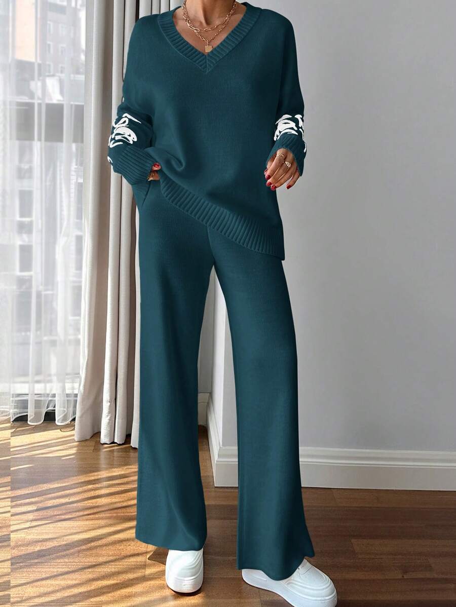 RueChic Women Pink Embroidery Detailed Sweater Set - Green - View 1